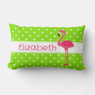 Roze en Groene Polka Dot Flamingo Gepersonaliseerd Kussen