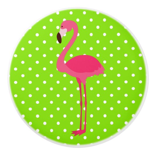 Roze en groene Polka Dot Flamingo Keramische Knop (Voorkant)