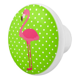 Roze en groene Polka Dot Flamingo Keramische Knop