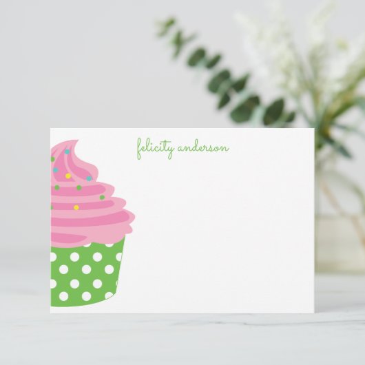 Roze en Groene Polka Dot Persoonlijke Notitiekaart (Staand voorkant)