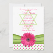Roze en Groene Polka Dots Bat Mitzvah Uitnodiging (Voorkant)