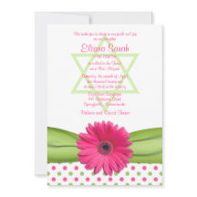 Roze en Groene Polka Dots Bat Mitzvah Uitnodiging