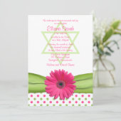 Roze en Groene Polka Dots Bat Mitzvah Uitnodiging (Staand voorkant)