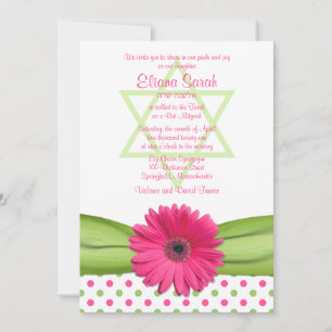 Roze en Groene Polka Dots Bat Mitzvah Uitnodiging