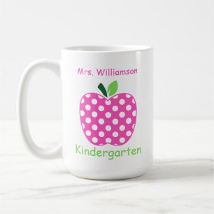 Roze en groene polka stippen appel voor leraren koffiemok