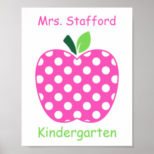 Roze en groene polkadot appel voor leraren poster