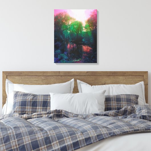 Roze en Groene Pond en Willow Canvas Afdruk (Insitu (Slaapkamer))