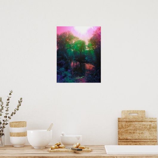 Roze en Groene Pond en Willow Poster (Keuken)