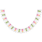 Roze en Groene Popsiche Happy Birthday Vlaggetjes (Alle)