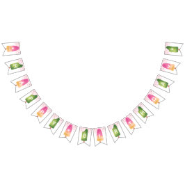 Roze en Groene Popsiche Happy Birthday Vlaggetjes