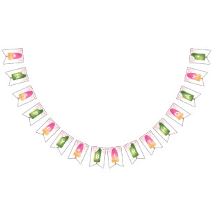 Roze en Groene Popsiche Happy Birthday Vlaggetjes