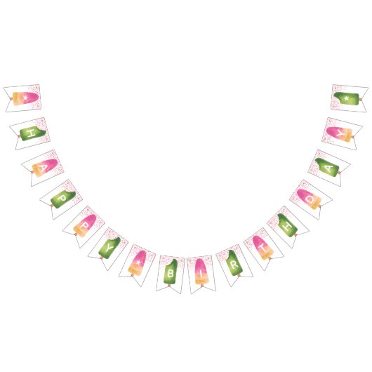 Roze en Groene Popsiche Happy Birthday Vlaggetjes (Alle)