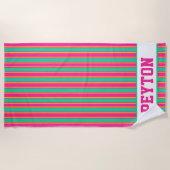 Roze en Groene Preppy Esthetische Strandhanddoek Strandlaken (Voorkant)