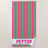 Roze en Groene Preppy Esthetische Strandhanddoek Strandlaken (Voorkant)