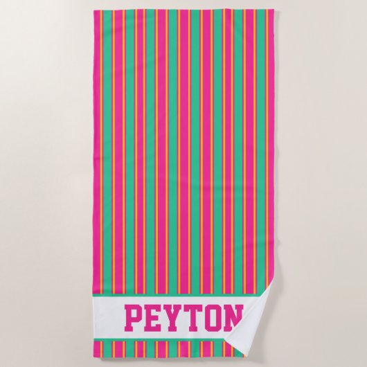 Roze en Groene Preppy Esthetische Strandhanddoek Strandlaken (Voorkant)