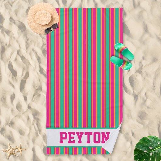 Roze en Groene Preppy Esthetische Strandhanddoek Strandlaken