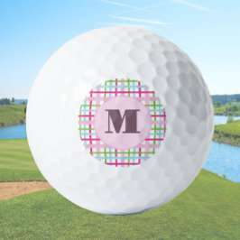 Roze en groene preppy geruite dames met monogram golfballen