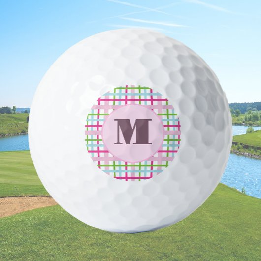 Roze en groene preppy geruite dames met monogram golfballen