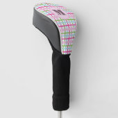 Roze en groene preppy geruite dames met monogram golfheadcover (Schuin)