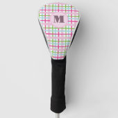 Roze en groene preppy geruite dames met monogram golfheadcover (Voorkant)