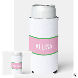 Roze en Groene Preppy Gestreepte Bruidsmeisje Seltzer Blikjeskoeler