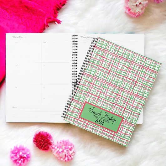 Roze en Groene Preppy Jaarlijkse Planner Hardcover