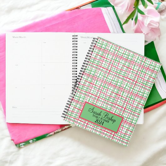 Roze en Groene Preppy Jaarlijkse Planner Hardcover