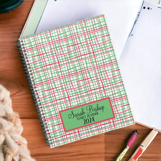 Roze en Groene Preppy Jaarlijkse Planner Hardcover