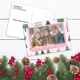 Roze en groene Preppy kerstboom vakantiefoto Feestdagenkaart