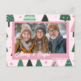 Roze en groene Preppy kerstboom vakantiefoto Feestdagenkaart