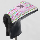Roze en groene preppy plaid dames met monogram golfheadcover (3/4 voorkant)