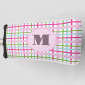 Roze en groene preppy plaid dames met monogram golfheadcover (Voorkant)