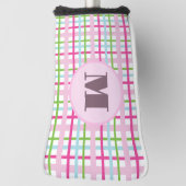 Roze en groene preppy plaid dames met monogram golfheadcover (Draai 90)