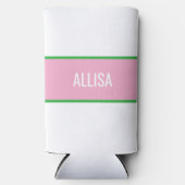 Roze en groene Preppy Stripe Bruidsmeisje Seltzer Blikjeskoeler (Voorkant)