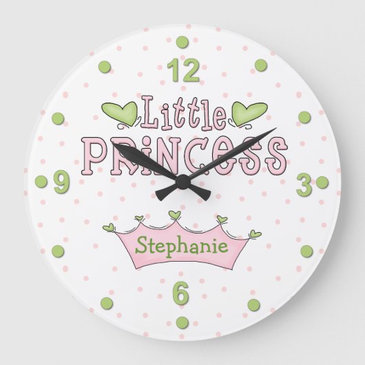 Roze en groene prinses Wall Clock Grote Klok (Voorkant)