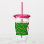 Roze en groene Quatrefoil en Monogram Acryl Drinkbeker (Rechts)
