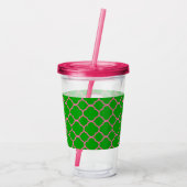 Roze en groene Quatrefoil en Monogram Acryl Drinkbeker (Achterkant)