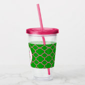 Roze en groene Quatrefoil en Monogram Acryl Drinkbeker (Links)