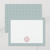 Roze en groene Quatrefoil Monogram Notitiekaartje (Voorkant / Achterkant)