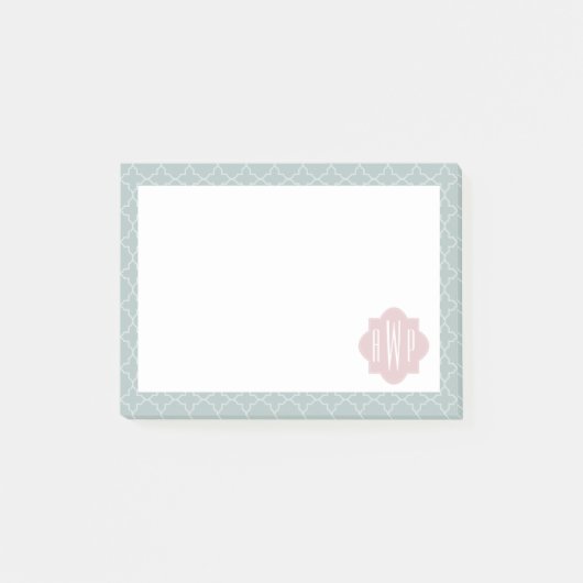 Roze en groene Quatrefoil Monogram Post-it® Notes (Voorkant)
