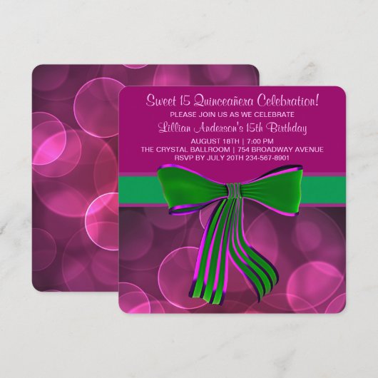 Roze en groene Quinceanera Kaart (Voorkant / Achterkant)