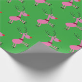 Roze en groene rendieromslag cadeaupapier (Hoek)