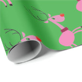 Roze en groene rendieromslag cadeaupapier (Rol Hoek)