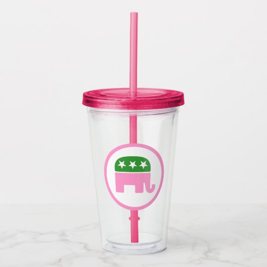 Roze en groene republikeinse olifant acryl drinkbeker (Voorkant)