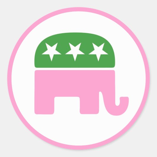 Roze en groene republikeinse olifant ronde sticker (Voorkant)