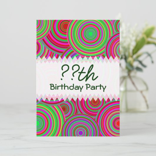 Roze en groene Retro cirkels van afgelopen dag Kaart (Staand voorkant)