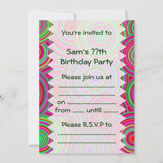 Roze en groene Retro cirkels van afgelopen dag Kaart (Achterkant)