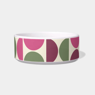 Roze en Groene Retro / Mid-Century Circles Pet Voerbakje