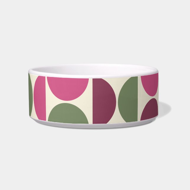Roze en Groene Retro / Mid-Century Circles Pet Voerbakje (Links)
