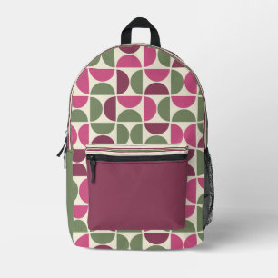 Roze en groene retro / mid-eeuwse cirkels bedrukte rugzak